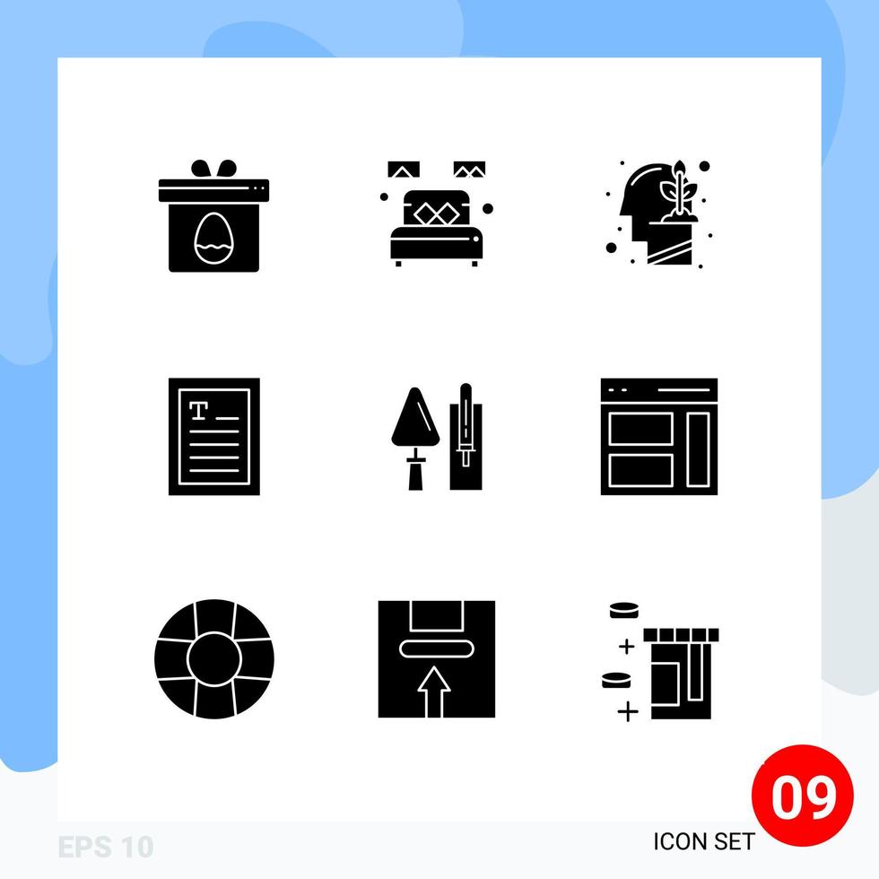 Solid Glyph Pack of 9 Universal Symbols of brickwork reader home decorate hands growth Editable Vector Design Elements