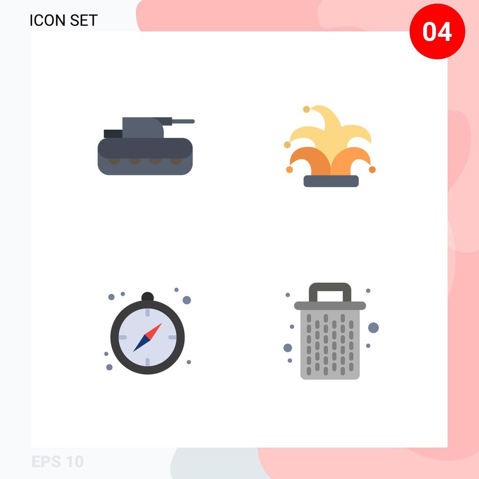 4 Thematic Vector Flat Icons and Editable Symbols of cannon compass tank king basket Editable Vector Design Elements