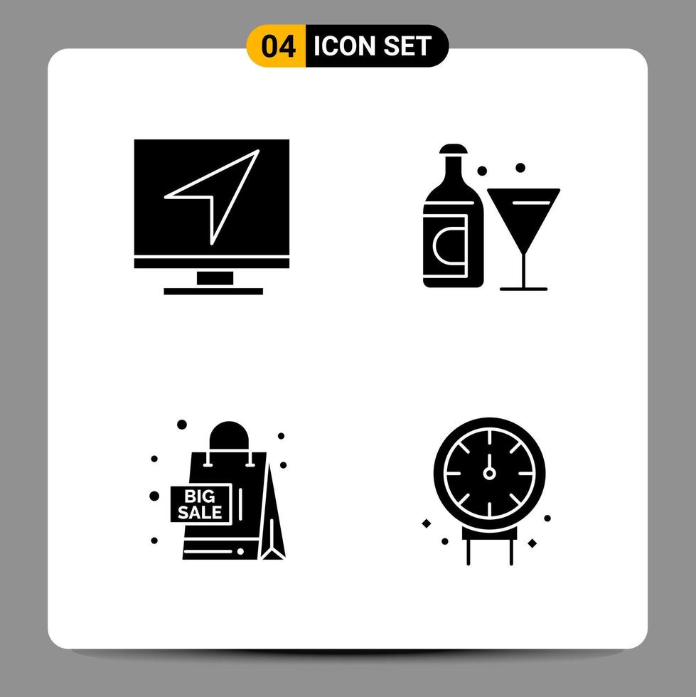 4 Black Icon Pack Glyph Symbols Signs for Responsive designs on white background 4 Icons Set vector