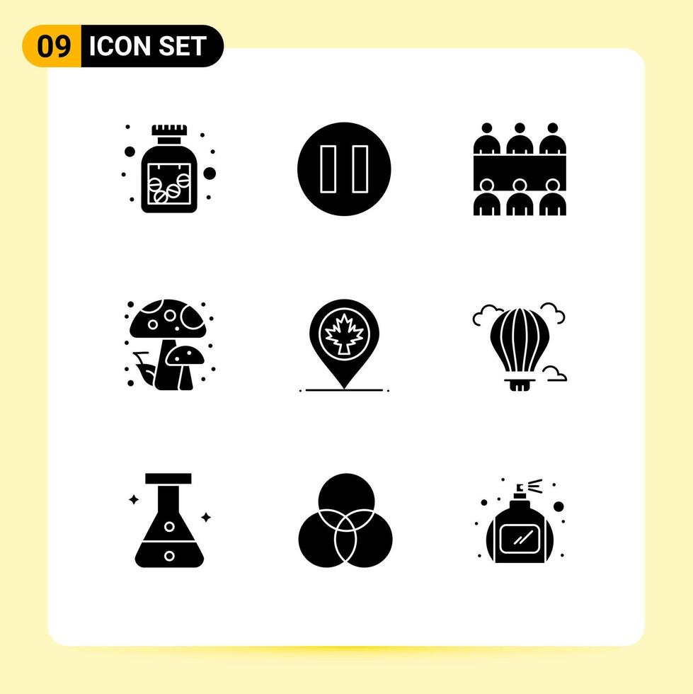 conjunto de 9 iconos modernos de la interfaz de usuario signos de símbolos para la ubicación de la hoja de otoño del globo aerostático elementos de diseño vectorial editables vector