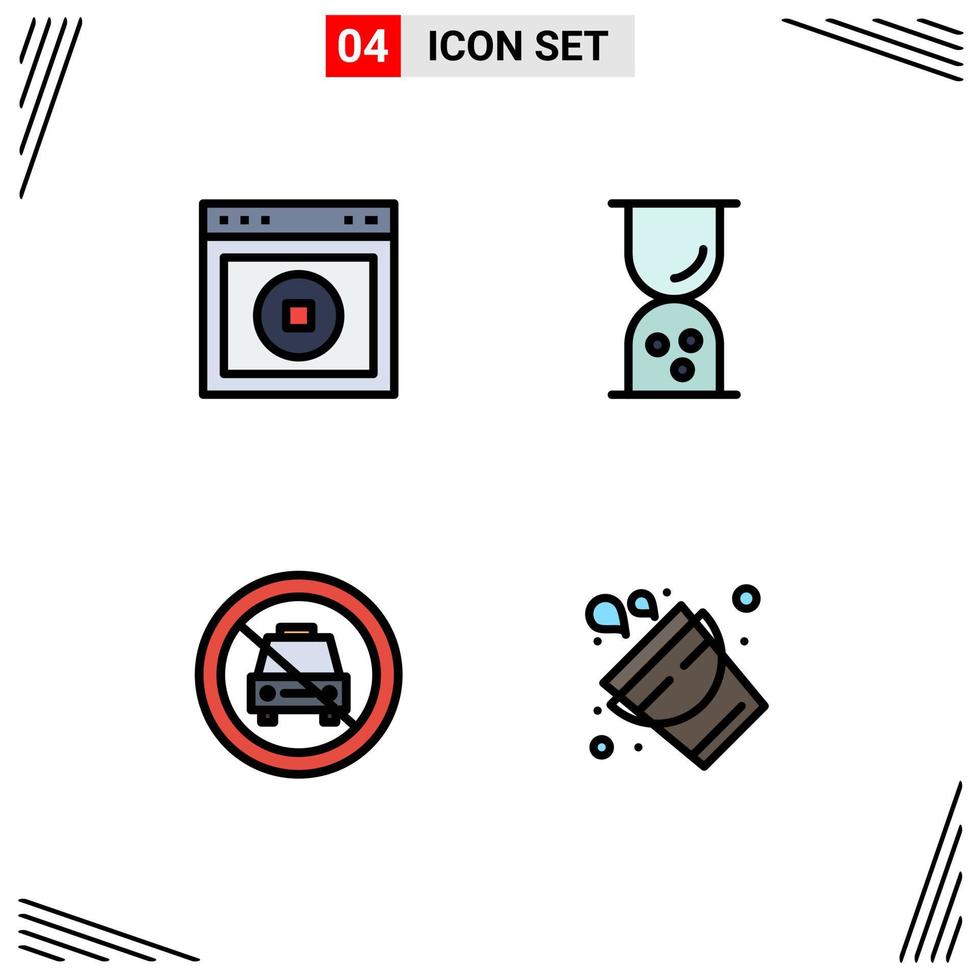 4 Universal Filledline Flat Color Signs Symbols of stop car web finance no Editable Vector Design Elements