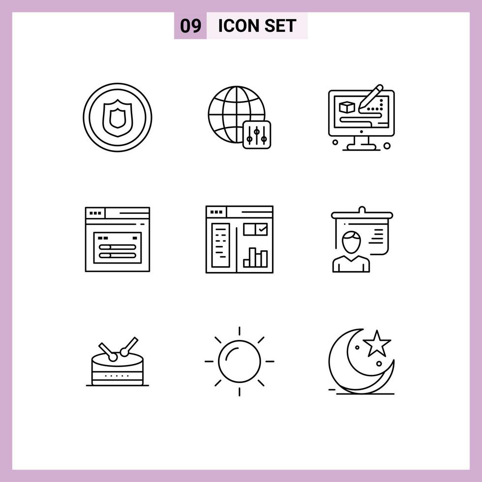 Group of 9 Modern Outlines Set for paint design process website page Editable Vector Design Elements