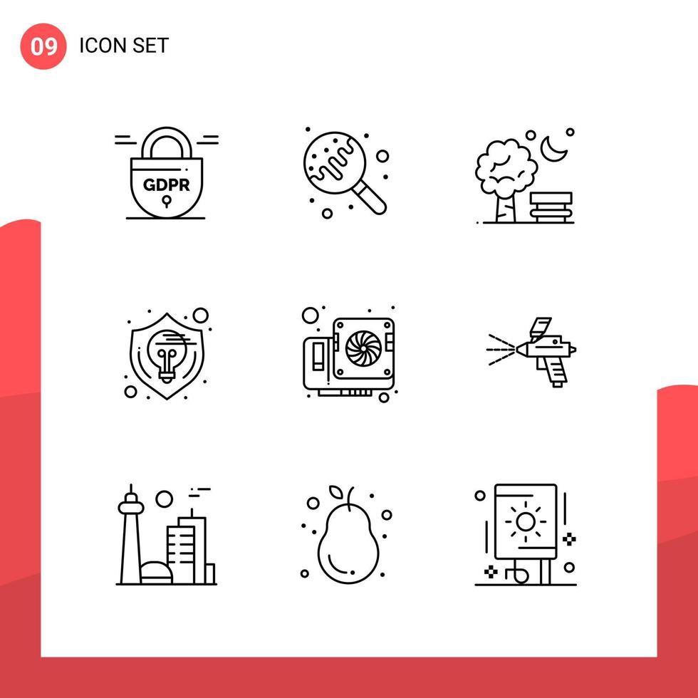 Pack of 9 Universal Outline Icons for Print Media on White Background vector