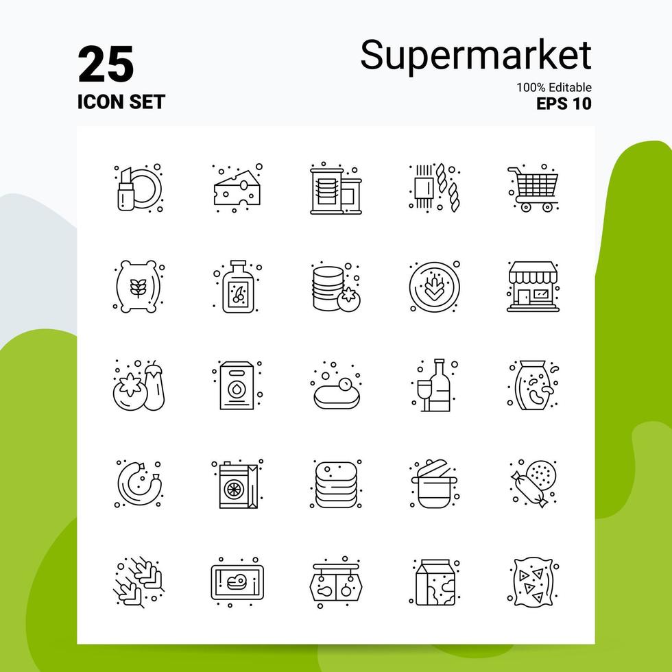25 Supermarket Icon Set 100 Editable EPS 10 Files Business Logo Concept Ideas Line icon design vector