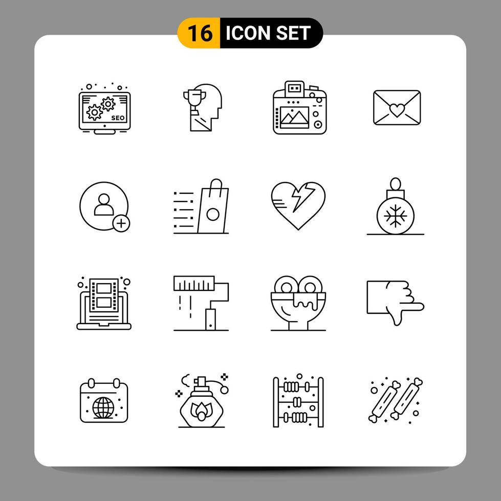 16 Black Icon Pack Outline Symbols Signs for Responsive designs on white background 16 Icons Set vector