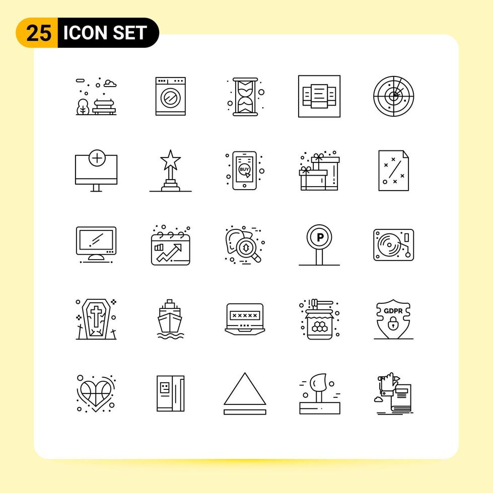 conjunto de 25 iconos modernos de la interfaz de usuario signos de símbolos para los elementos de diseño vectorial editables del área de señalización del reloj de tecnología informática vector