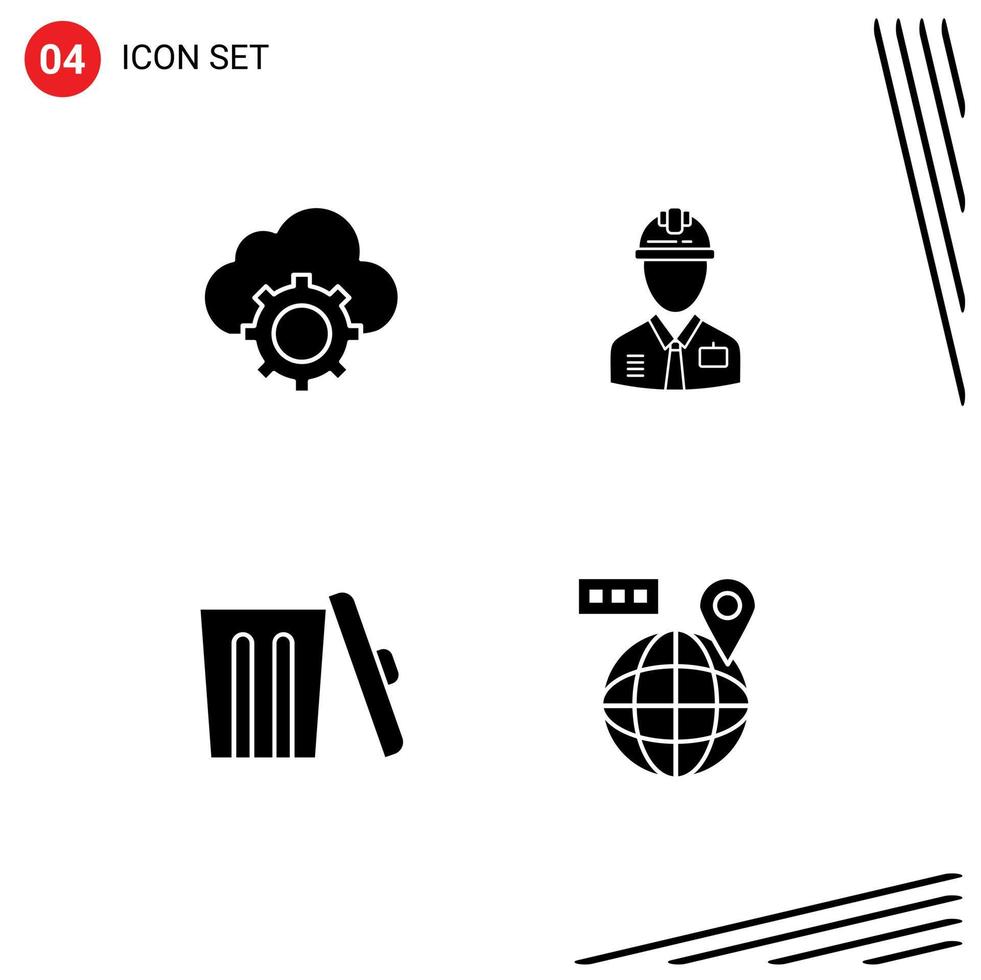 Editable Vector Line Pack of 4 Simple Solid Glyphs of cloud labour cloud industry ecology Editable Vector Design Elements