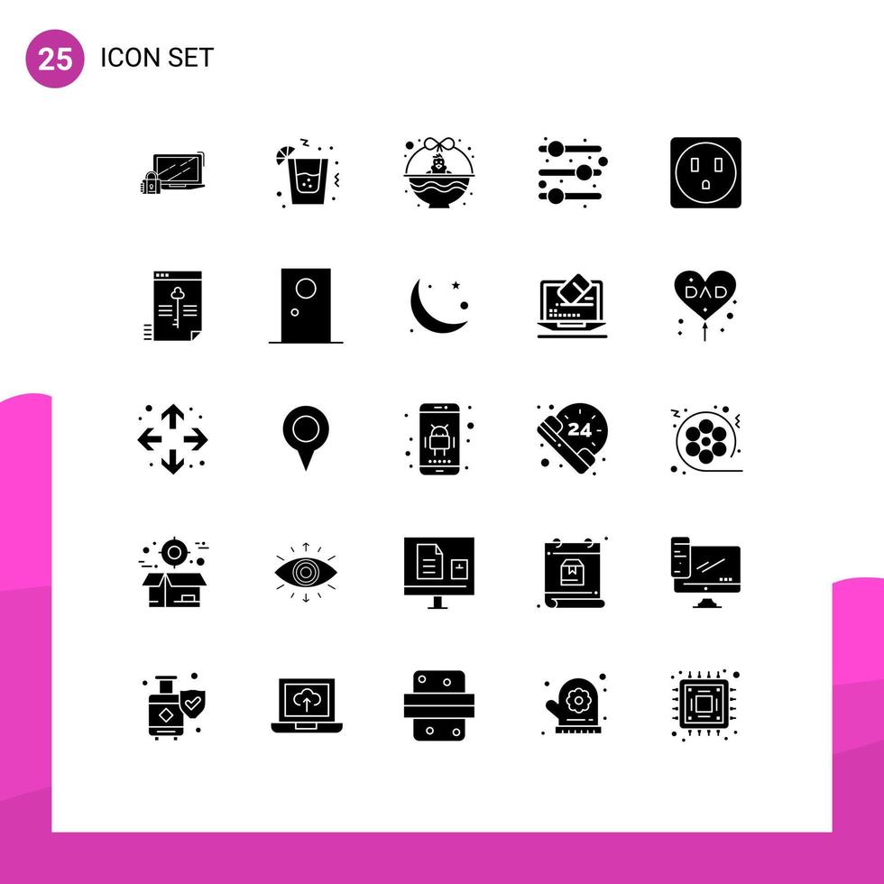 Solid Glyph Pack of 25 Universal Symbols of file electric basket user interface baby chicken Editable Vector Design Elements
