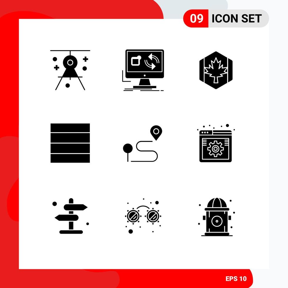 Mobile Interface Solid Glyph Set of 9 Pictograms of location grid install maple canada Editable Vector Design Elements