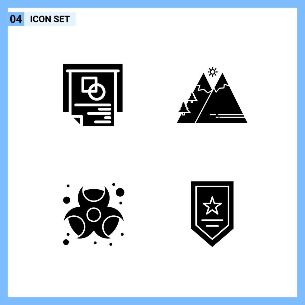 4 iconos de estilo sólido símbolos de glifo creativo signo de icono sólido negro aislado sobre fondo blanco vector