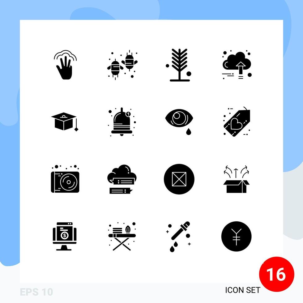 Pack of 16 creative Solid Glyphs of finance grow ecology tree nature Editable Vector Design Elements
