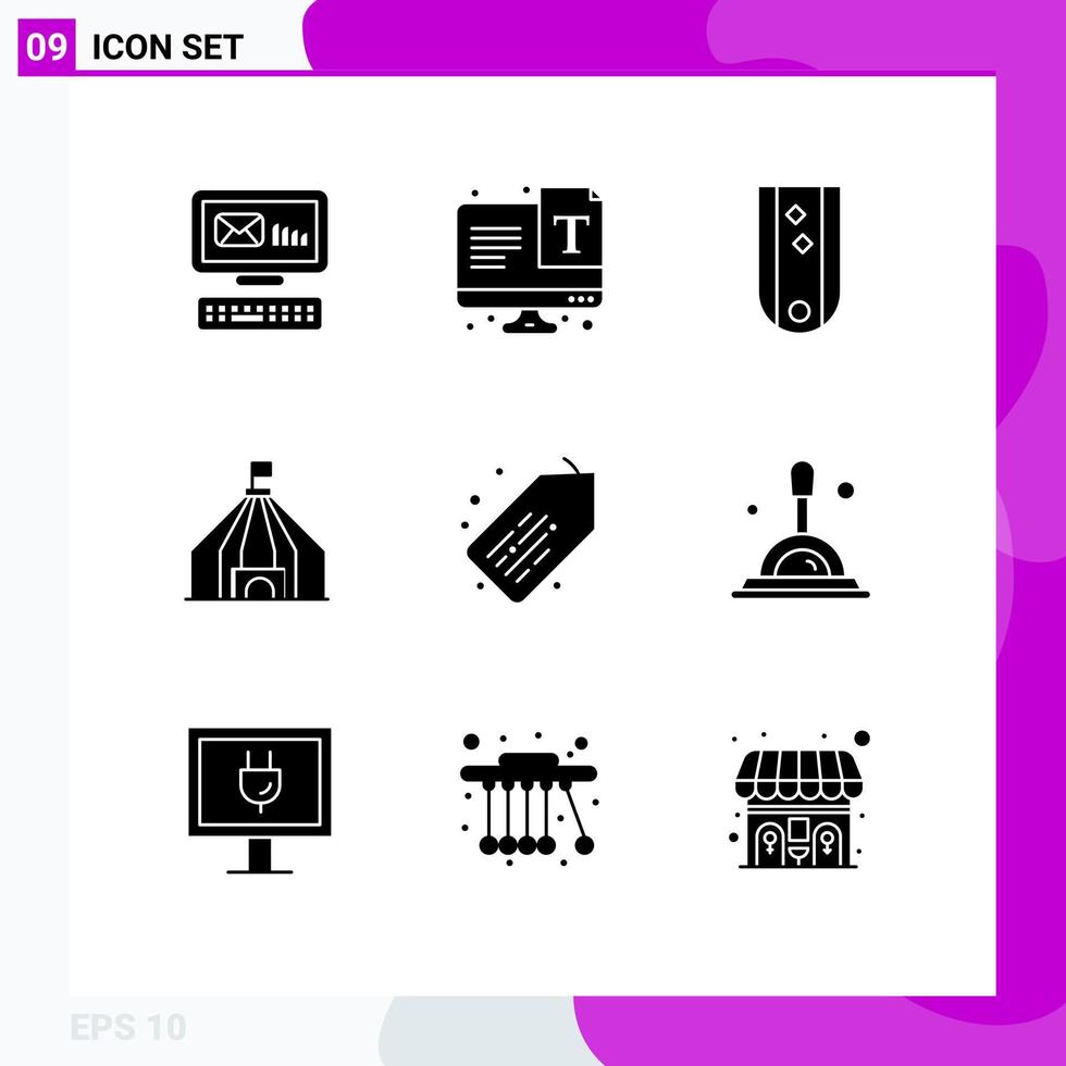 9 Universal Solid Glyphs Set for Web and Mobile Applications label circus diamonds tent striped Editable Vector Design Elements