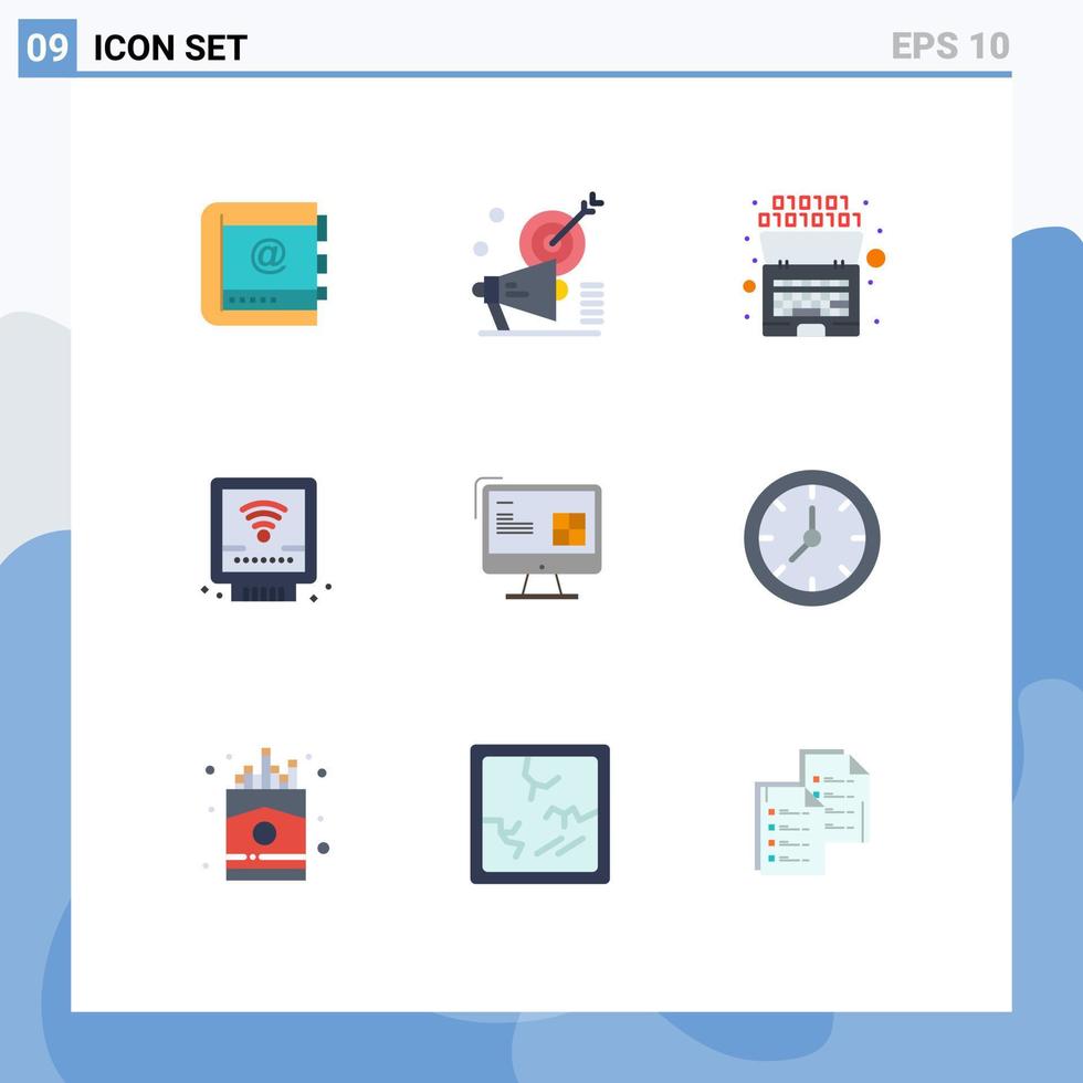 Editable Vector Line Pack of 9 Simple Flat Colors of mechanical intelligence megaphone code artificial Editable Vector Design Elements