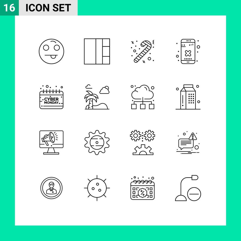 Universal Icon Symbols Group of 16 Modern Outlines of beach monday close holding calendar Editable Vector Design Elements