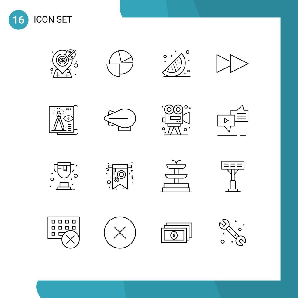 Set of 16 Modern UI Icons Symbols Signs for paper document graph design forward Editable Vector Design Elements