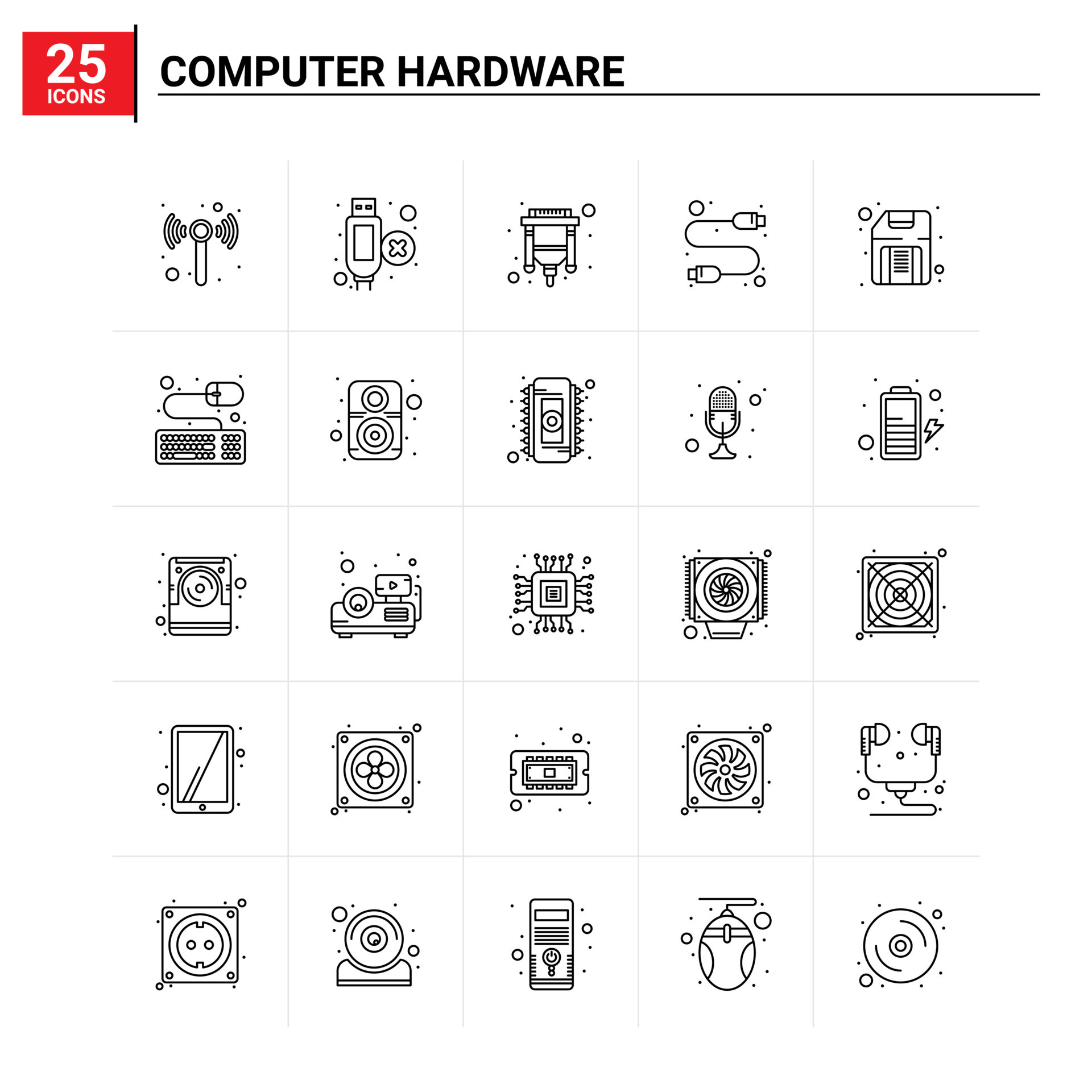 25 Computer Hardware icon set vector background 17882019 Vector Art at