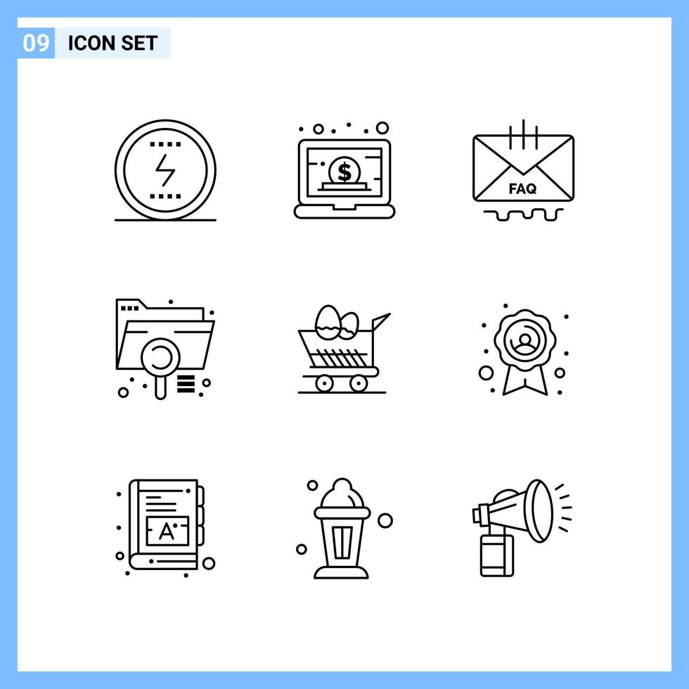 9 Icons Line style Creative Outline Symbols Black Line Icon Sign Isolated on White Background vector