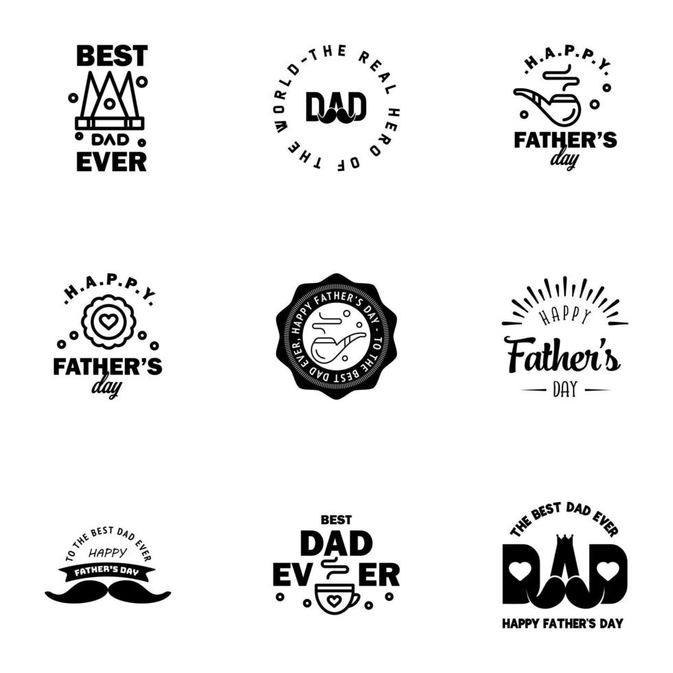 feliz día del padre saludo mano letras insignias 9 negro error tipográfico aislado en blanco plantilla de diseño de tipografía para cartel banner tarjeta de regalo camiseta impresión etiqueta pegatina retro estilo vintage vector il