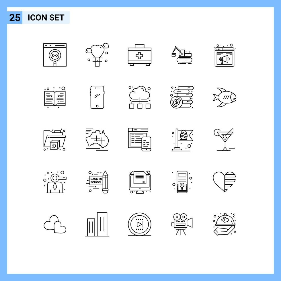 Group of 25 Modern Lines Set for sound browser bag truck construction Editable Vector Design Elements