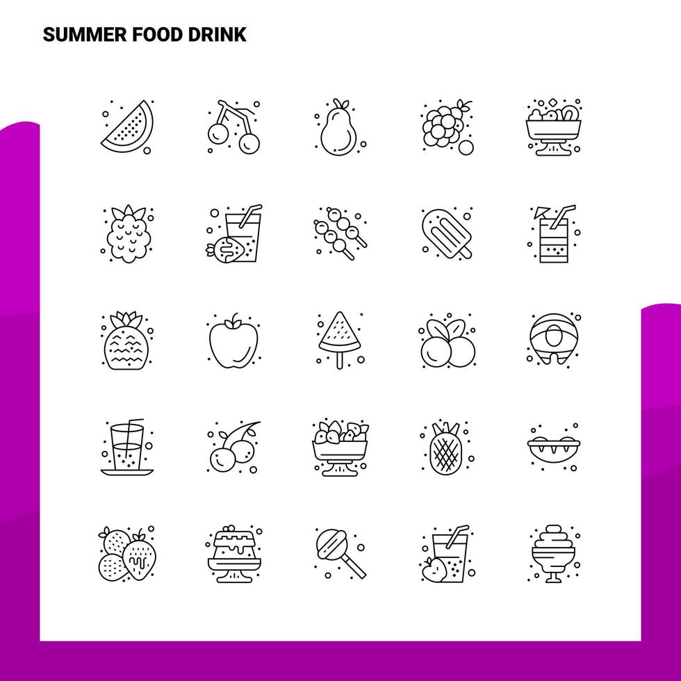 conjunto de iconos de línea de bebida de comida de verano conjunto de 25 iconos diseño de estilo minimalista vectorial conjunto de iconos negros paquete de pictogramas lineales vector
