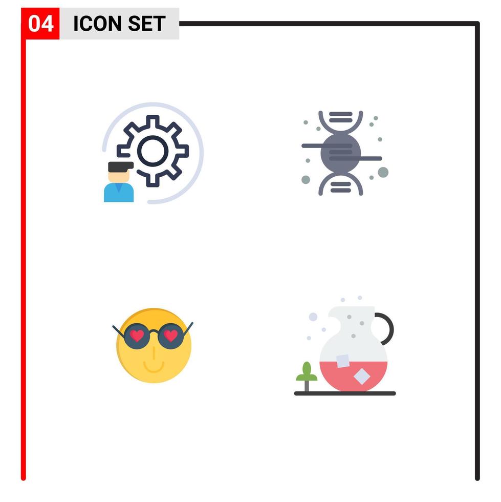4 Thematic Vector Flat Icons and Editable Symbols of coding emoji process research cute Editable Vector Design Elements