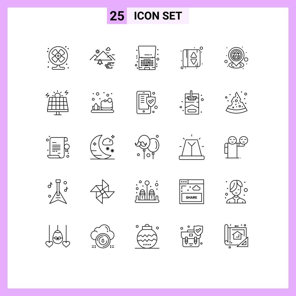 25 Line concept for Websites Mobile and Apps gps elevator door sun elevator notebook Editable Vector Design Elements