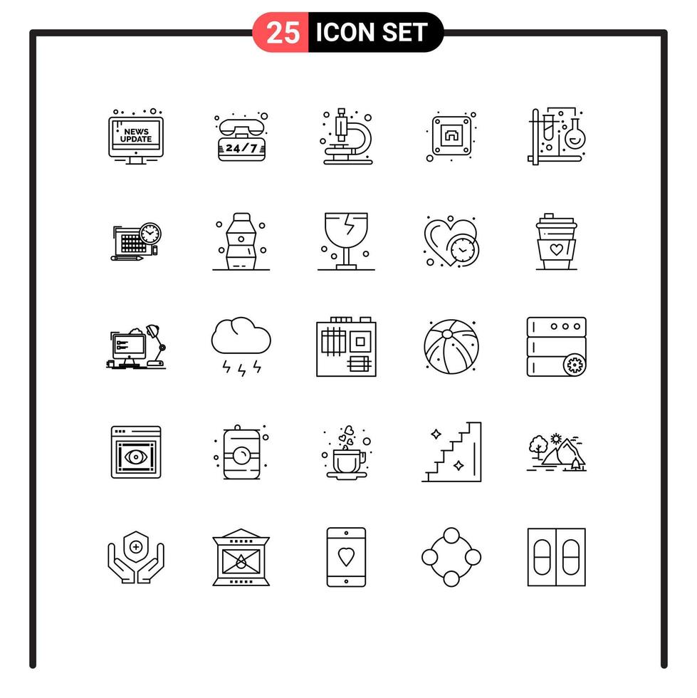 25 Universal Line Signs Symbols of tubes chemistry time plug electric Editable Vector Design Elements