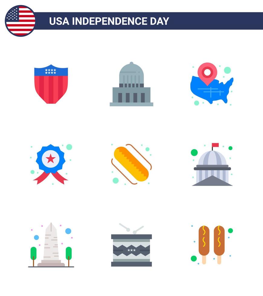 Flat Pack of 9 USA Independence Day Symbols of american star map investigating location pin Editable USA Day Vector Design Elements