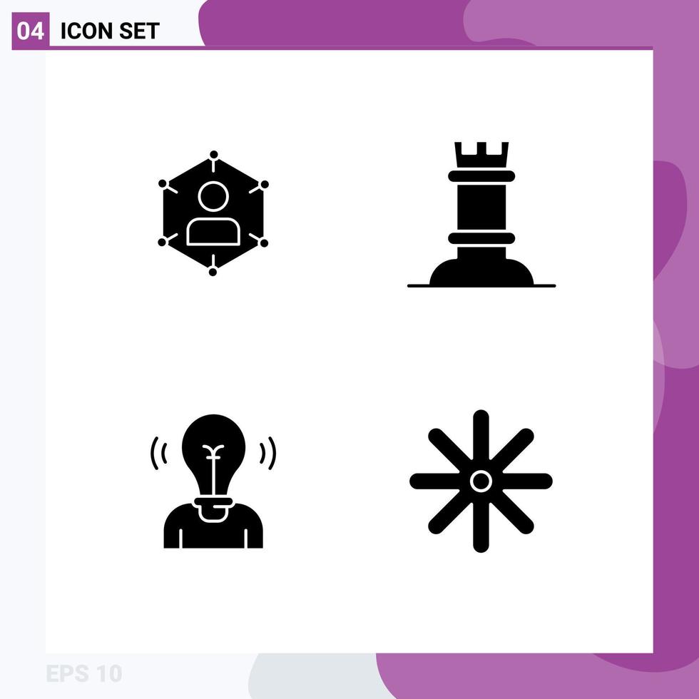 Set of 4 Commercial Solid Glyphs pack for connection rock people user idea Editable Vector Design Elements