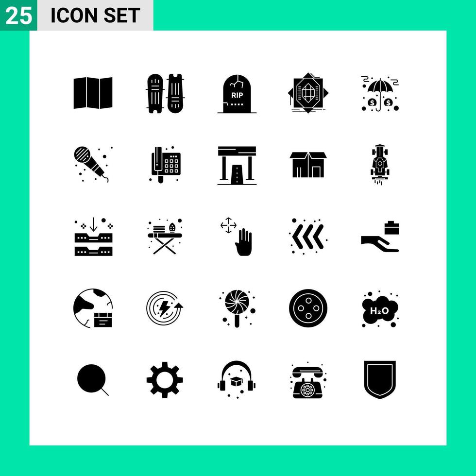 Group of 25 Solid Glyphs Signs and Symbols for assets formation grave fabrication abstract Editable Vector Design Elements