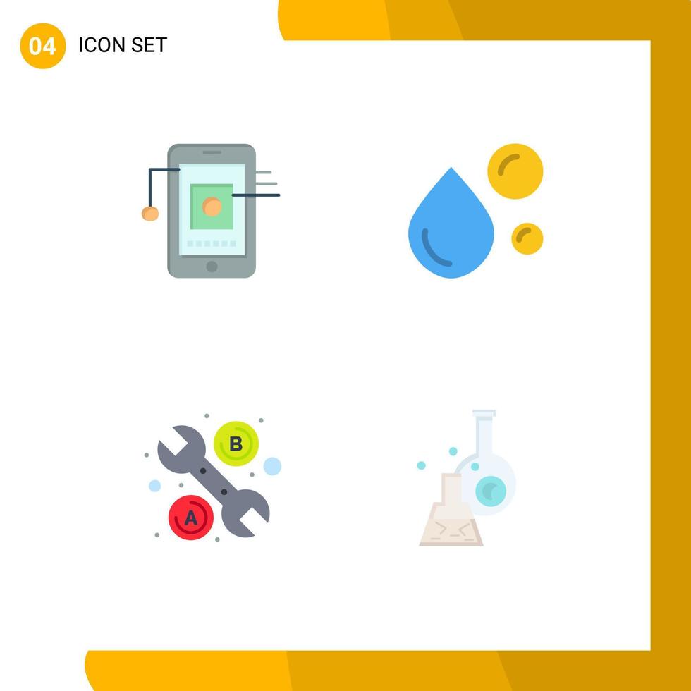 Set of 4 Commercial Flat Icons pack for mobile repair network healthy fat wrench Editable Vector Design Elements