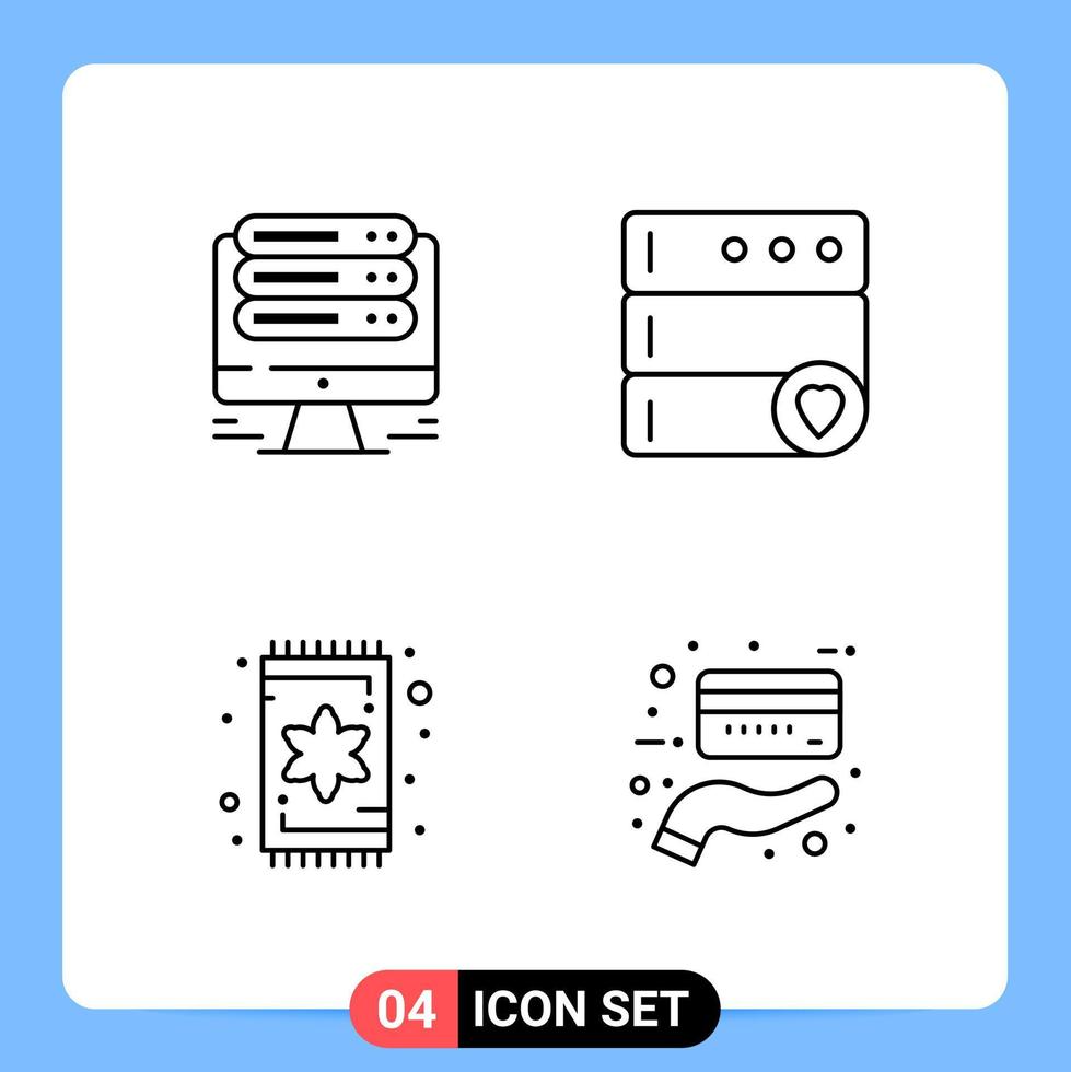 4 Line Black Icon Pack Outline Symbols for Mobile Apps isolated on white background 4 Icons Set vector