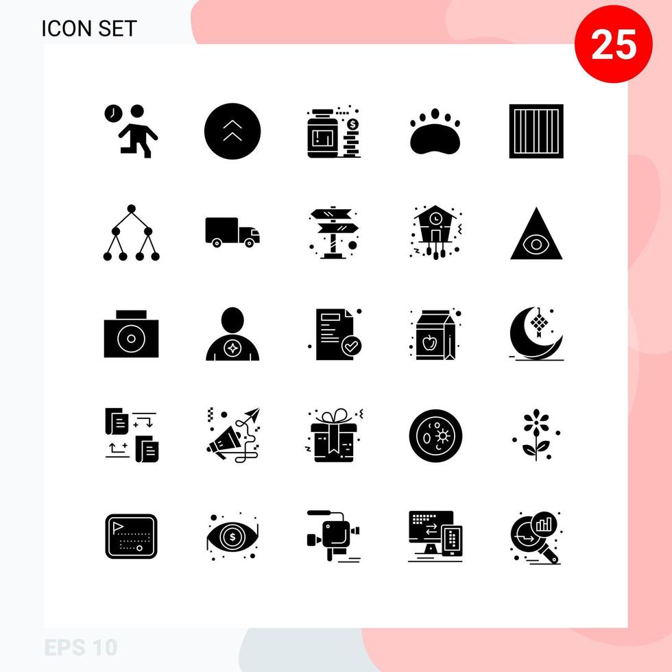 Modern Set of 25 Solid Glyphs and symbols such as jail footprint up clutches savings Editable Vector Design Elements