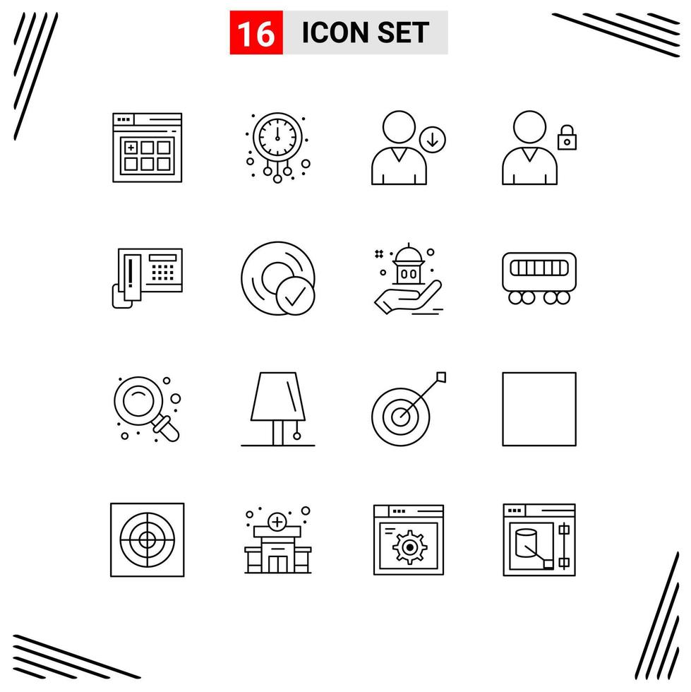 Pictogram Set of 16 Simple Outlines of hardware phone down telephoe lock Editable Vector Design Elements