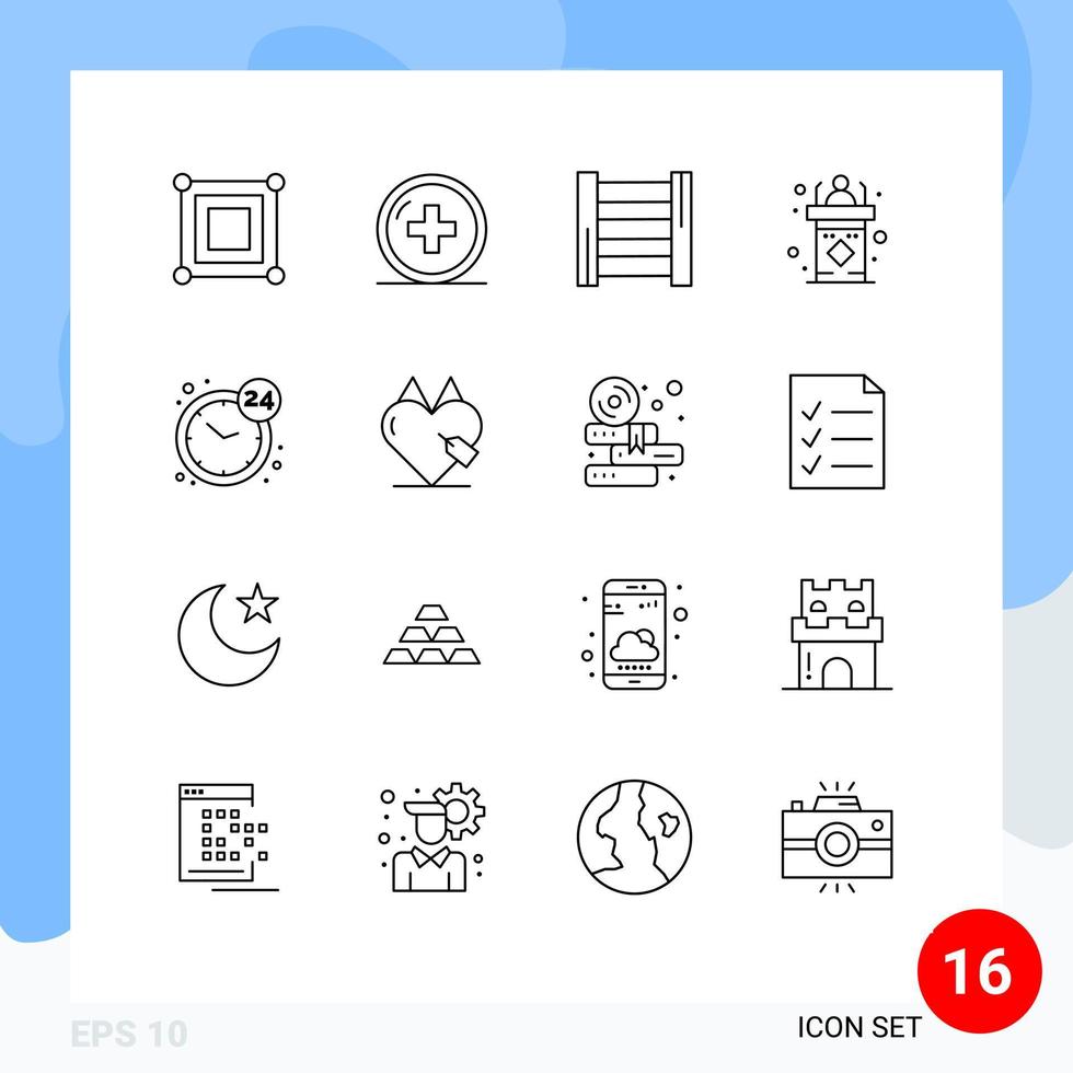 Group of 16 Modern Outlines Set for clock seminar treatment rostrum classroom Editable Vector Design Elements