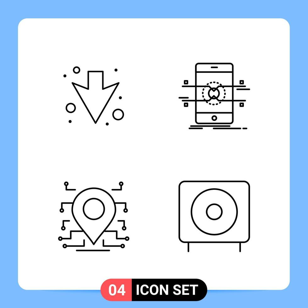 4 Line Black Icon Pack Outline Symbols for Mobile Apps isolated on white background 4 Icons Set vector