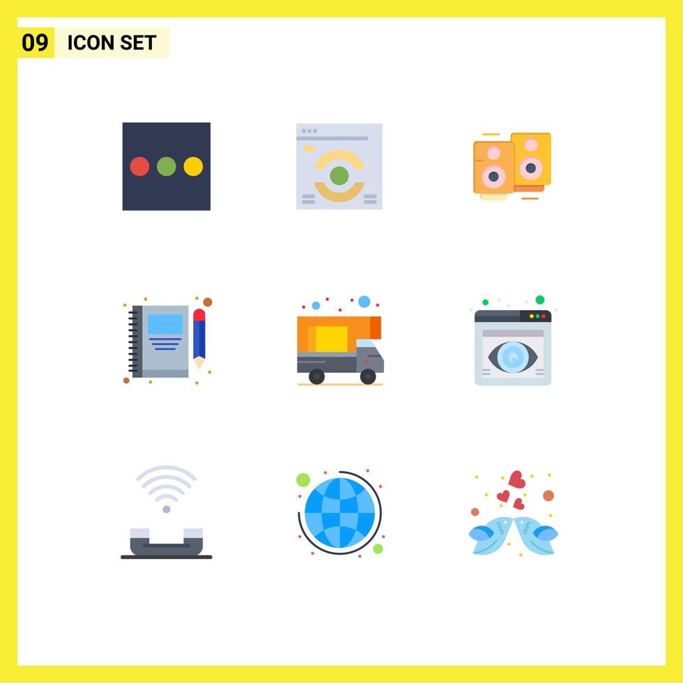 conjunto de 9 iconos de interfaz de usuario modernos símbolos signos para caravana de ojos specker lápiz de camping elementos de diseño vectorial editables vector