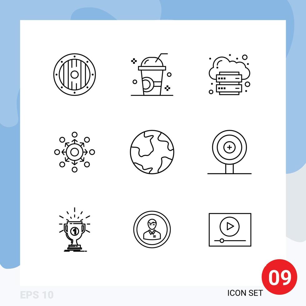 Set of 9 Vector Outlines on Grid for team arrow summer network internet Editable Vector Design Elements