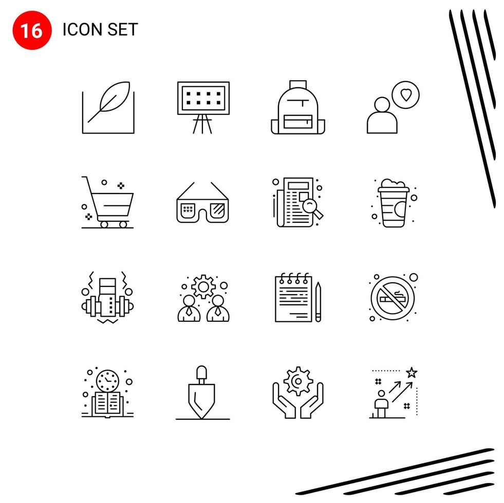 16 Thematic Vector Outlines and Editable Symbols of e commerce cart bag heart man Editable Vector Design Elements