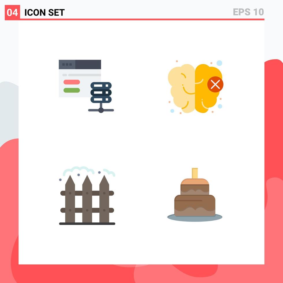 4 Thematic Vector Flat Icons and Editable Symbols of database fence web mind indian Editable Vector Design Elements