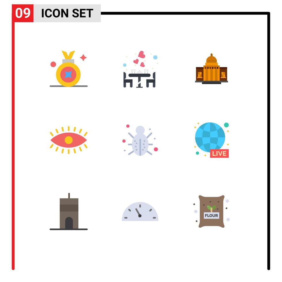 Set of 9 Vector Flat Colors on Grid for eyes place romantic building house Editable Vector Design Elements