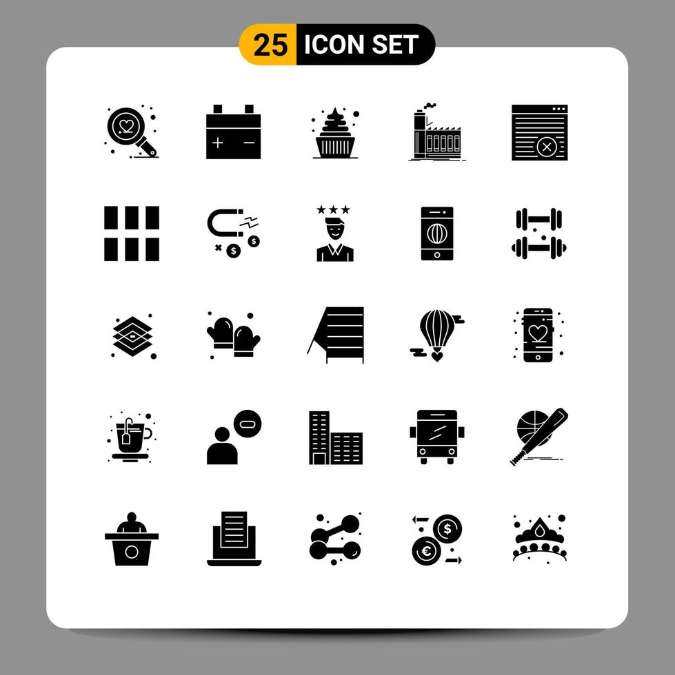 Set of 25 Modern UI Icons Symbols Signs for online browser icecream production industry Editable Vector Design Elements