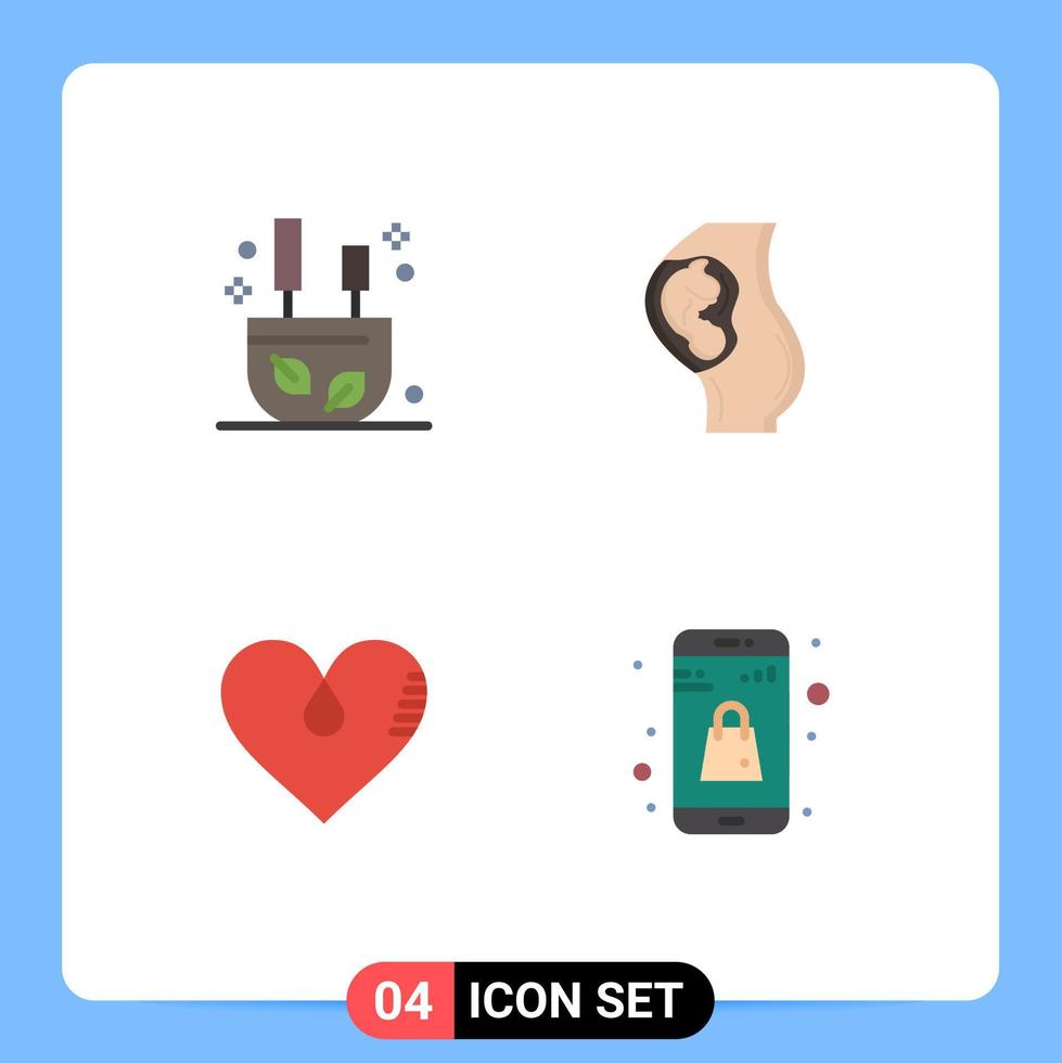 Modern Set of 4 Flat Icons and symbols such as burning heart sticks baby like Editable Vector Design Elements