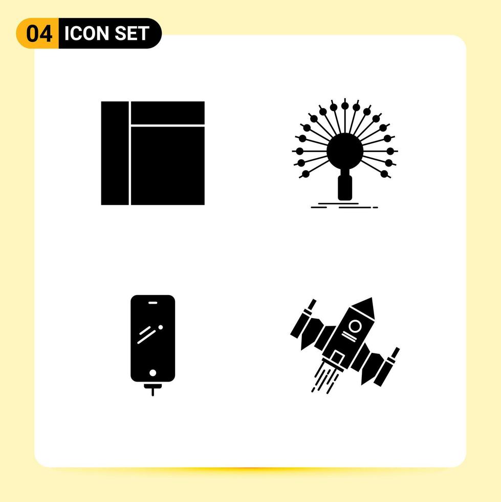 Editable Vector Line Pack of 4 Simple Solid Glyphs of grid mobile information retrieval battery Editable Vector Design Elements
