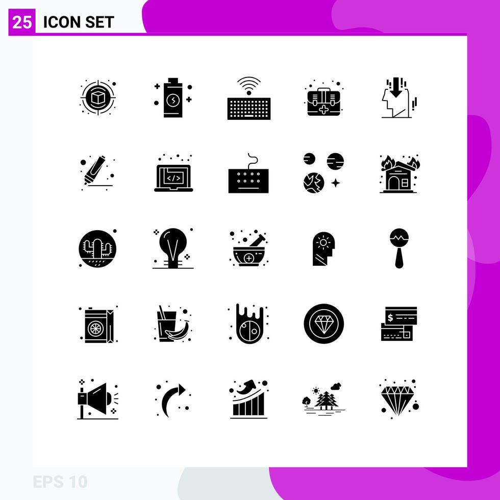 Group of 25 Modern Solid Glyphs Set for opinion head hardware kit emergency Editable Vector Design Elements
