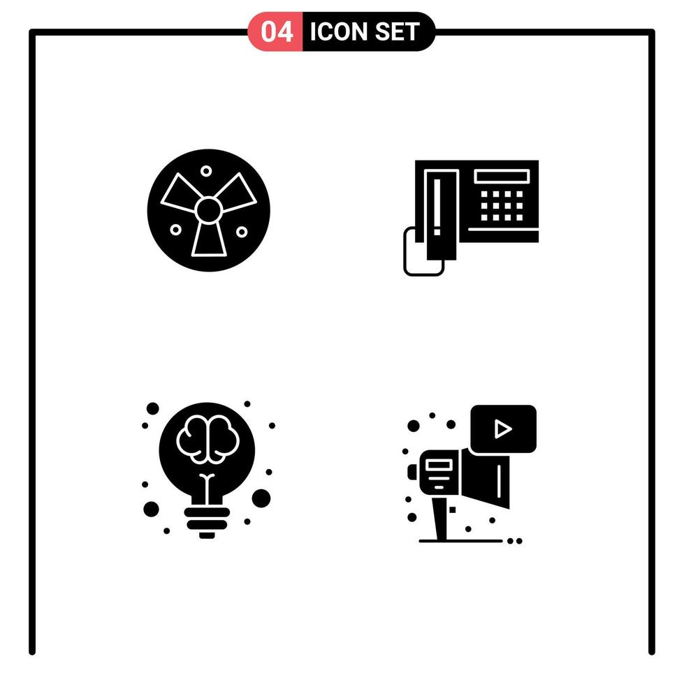 Universal Icon Symbols Group of 4 Modern Solid Glyphs of radiation creative fan cell light Editable Vector Design Elements