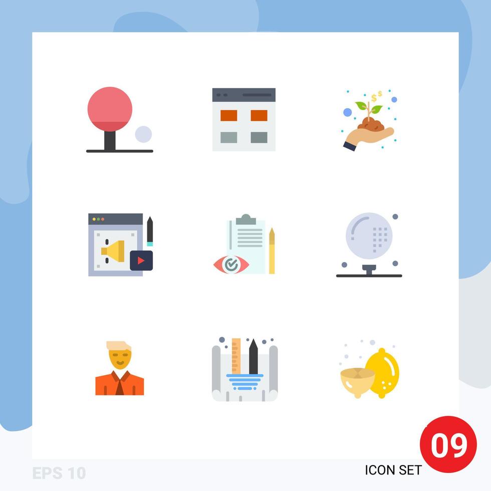 Group of 9 Flat Colors Signs and Symbols for plan checklist money backlog megaphone Editable Vector Design Elements