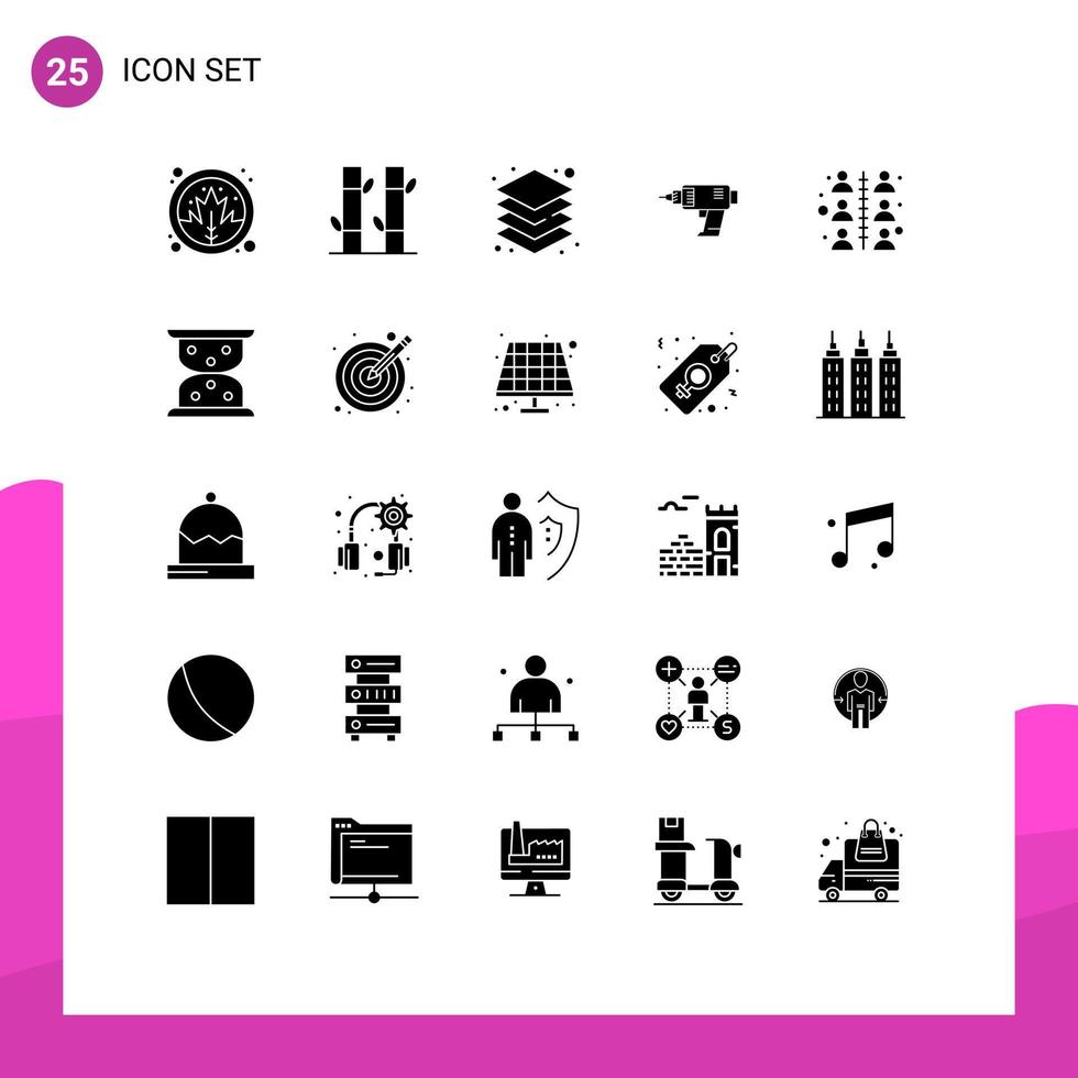 Editable Vector Line Pack of 25 Simple Solid Glyphs of building cordless layer machine drill Editable Vector Design Elements