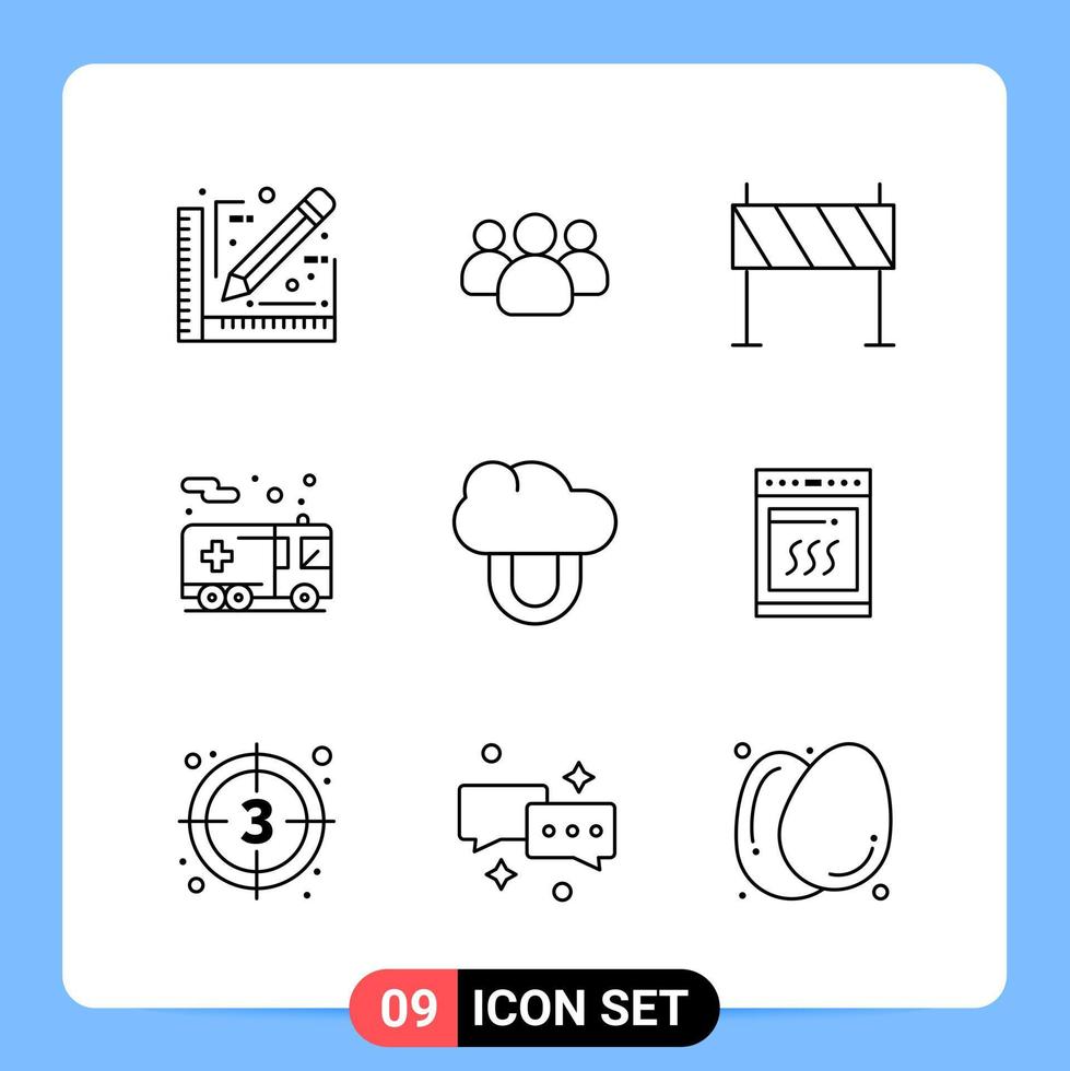 9 Line Black Icon Pack Outline Symbols for Mobile Apps isolated on white background 9 Icons Set vector