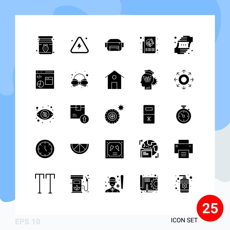Modern Set of 25 Solid Glyphs Pictograph of gesture press science paper marketing Editable Vector Design Elements